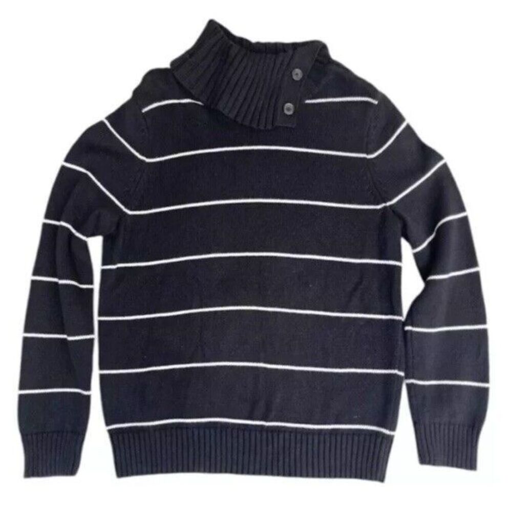 Croft & Barrow Sweater Womens Size M Black White Stripe Turtleneck Dark Academia